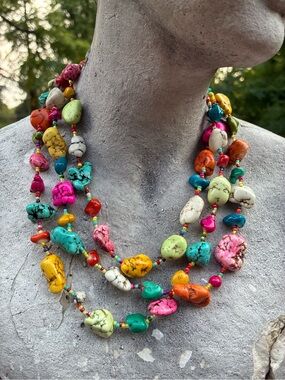 Colorful Multistrand Nugget Bead Necklace - Vibrant Multicolor